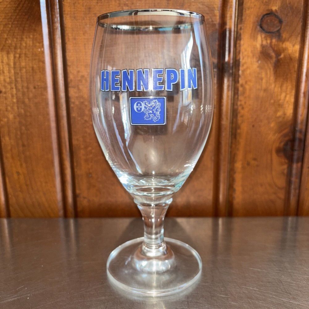 Ommegang Brewery Hennepin‎ Saison Belgian Tulip Stemmed Beer Glass Silver Rimmed